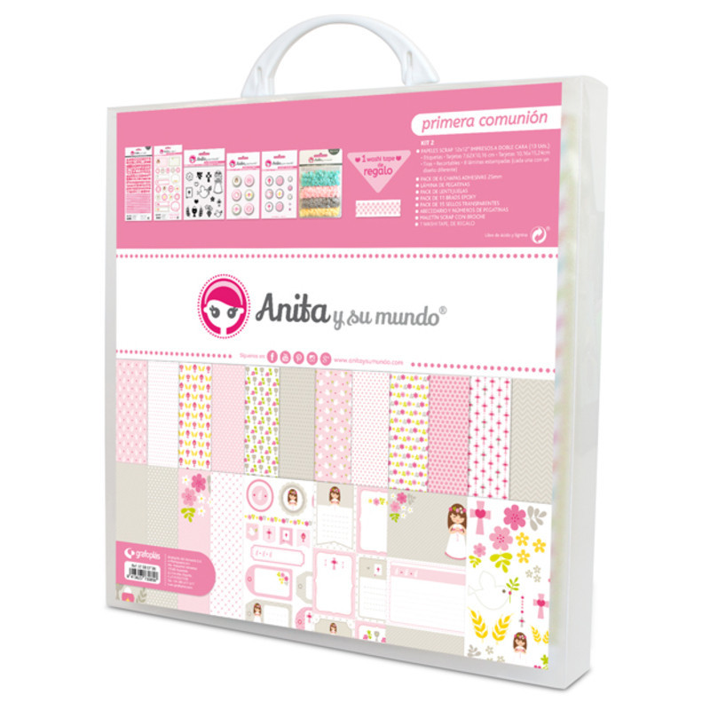 JUEGO GRAFOPLAS SCRAPBOOK MALETIN ANITA COMUNION NIÑA 18 PIEZAS 37080708