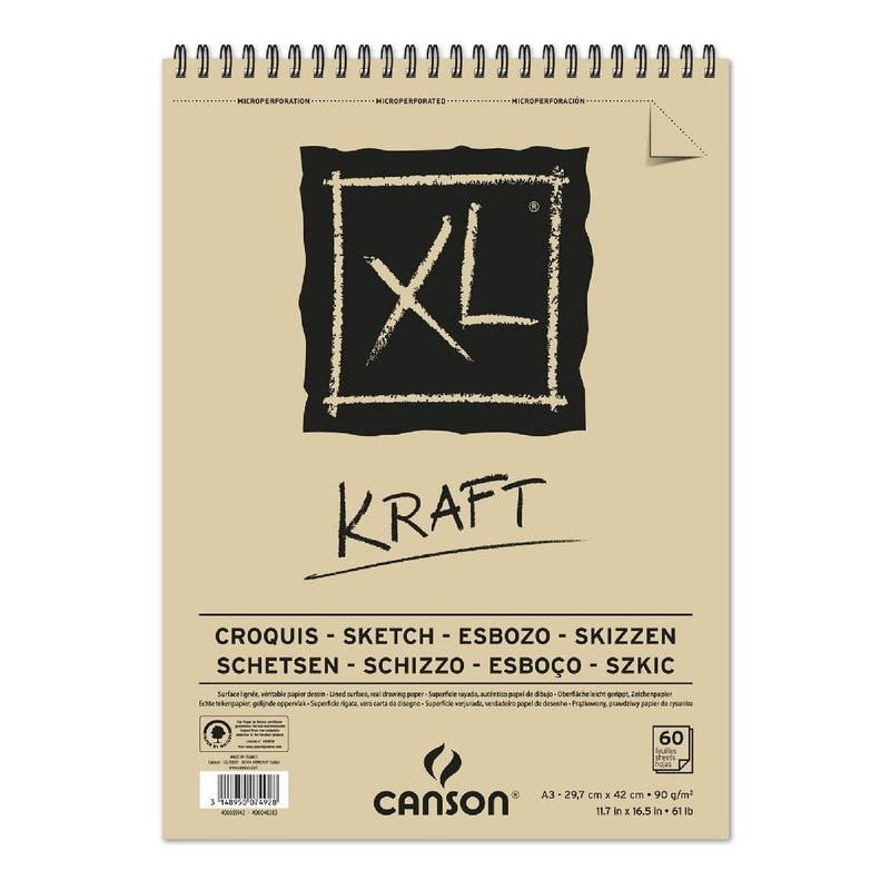 BLOC DIBUJO CANSON XL ESPIRAL KRAFT 90G A-3 BLOC 60H 400039142