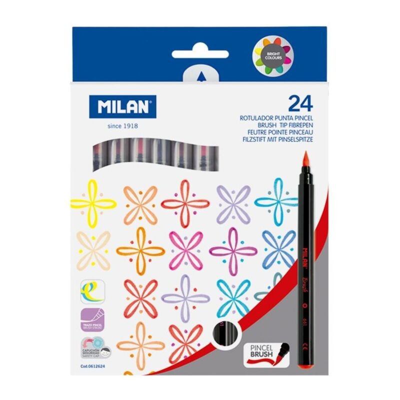 ROTULADOR MILAN PUNTA PINCEL CAJA CARTON 24 COLORES 612624 UNIDAD
