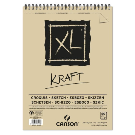 BLOC DIBUJO CANSON XL ESPIRAL KRAFT 90G A-3 BLOC 60H 400039142