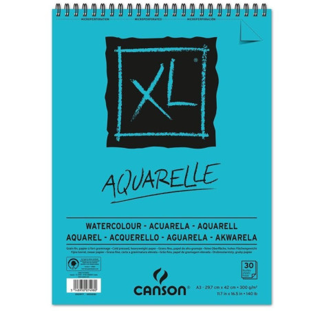 BLOC DIBUJO CANSON XL ESPIRAL AQUARELLE 300G A-3 BLOC 30H 400039171