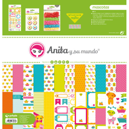 JUEGO GRAFOPLAS SCRAPBOOK BOLSA ANITA MASCOTAS 17 PZAS 37080605