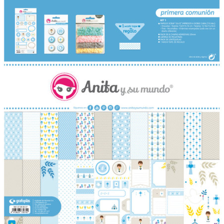 JUEGO GRAFOPLAS SCRAPBOOK BOLSA ANITA COMUNION NIÑO 17 PZAS 37080607