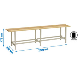 BANCO DE VESTUARIO ESTRUCTURA METALICA PINTADA Y ASIENTO DE LISTONES DE MADERA LARGO 200
