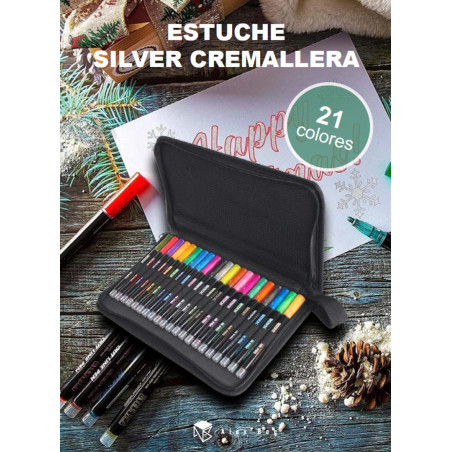 ROTULADOR BICOLOR BORDE PLATA CAJA REGALO 21U ALEX BOG OUTLINE PEN AB-0421