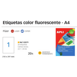 ETIQUETAS APLI I/L/C A-4 FLUOR NARANJA 210*297 20H 2879