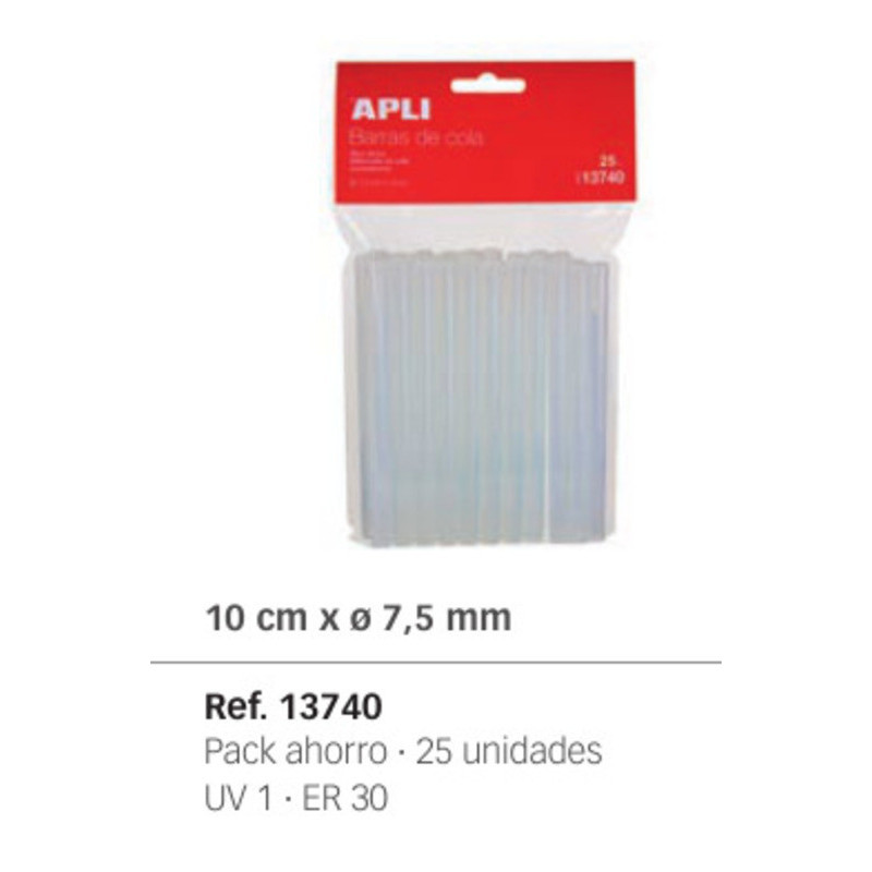 BARRAS SILICONA CALIENTE APLI BARRAS 7,4MM*100MM BLISTER 25U 13740