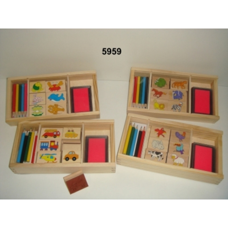 JUEGO WG MADERA SELLOS CAUCHO CON TAMPON LAPICES COLOR 5959 ^