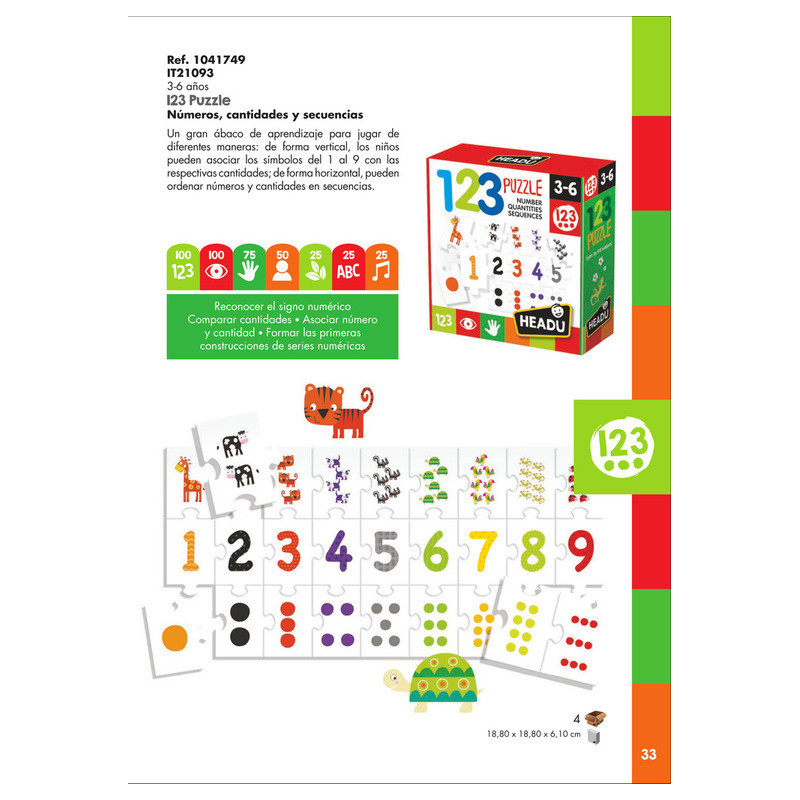 JUEGO FOURNIER HEADU 123 PUZZLE NUMBERS QUANTITIES SEQUENCES 130012059
