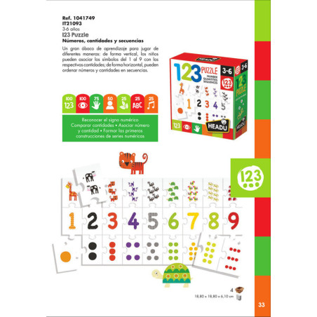 JUEGO FOURNIER HEADU 123 PUZZLE NUMBERS QUANTITIES SEQUENCES 130012059