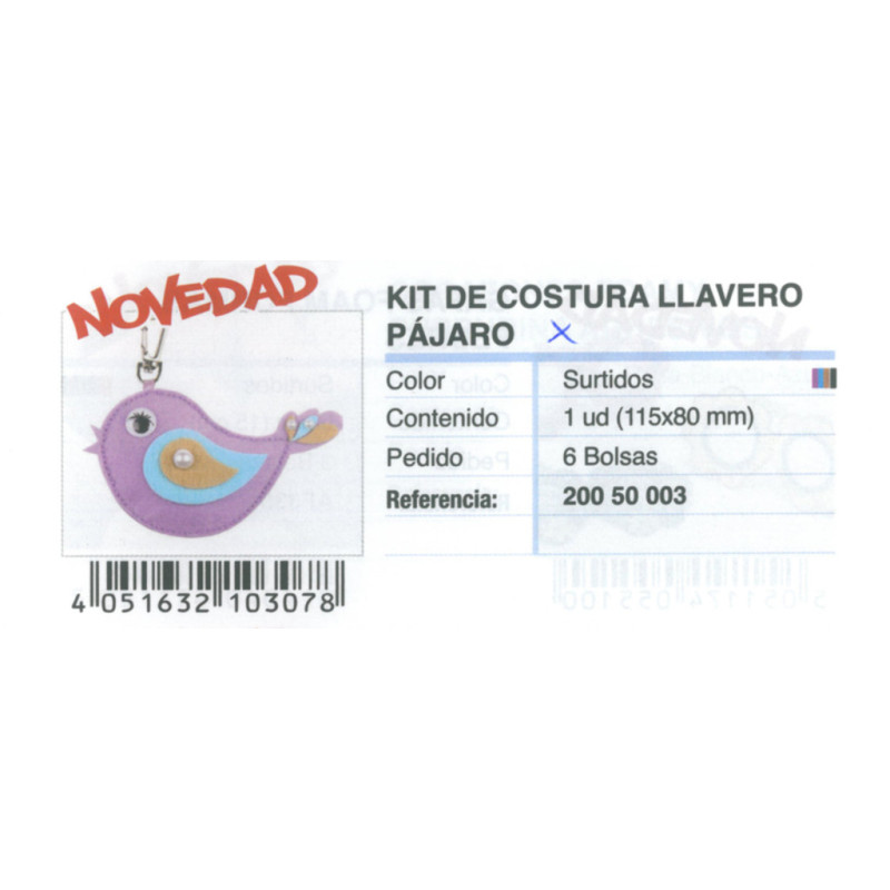 LLAVERO ITKREA FIELTRO KIT PARA COSER PAJARO MOD SURTIDOS 115*80 ^