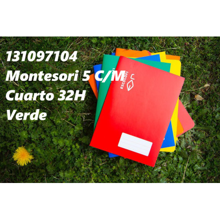LIBRETA GRAPADA CUARTO 32 HOJAS 70 GR MONTESSORI PAUTA 5 MARGEN VERDE 131097104 ESCOLOFI (10)