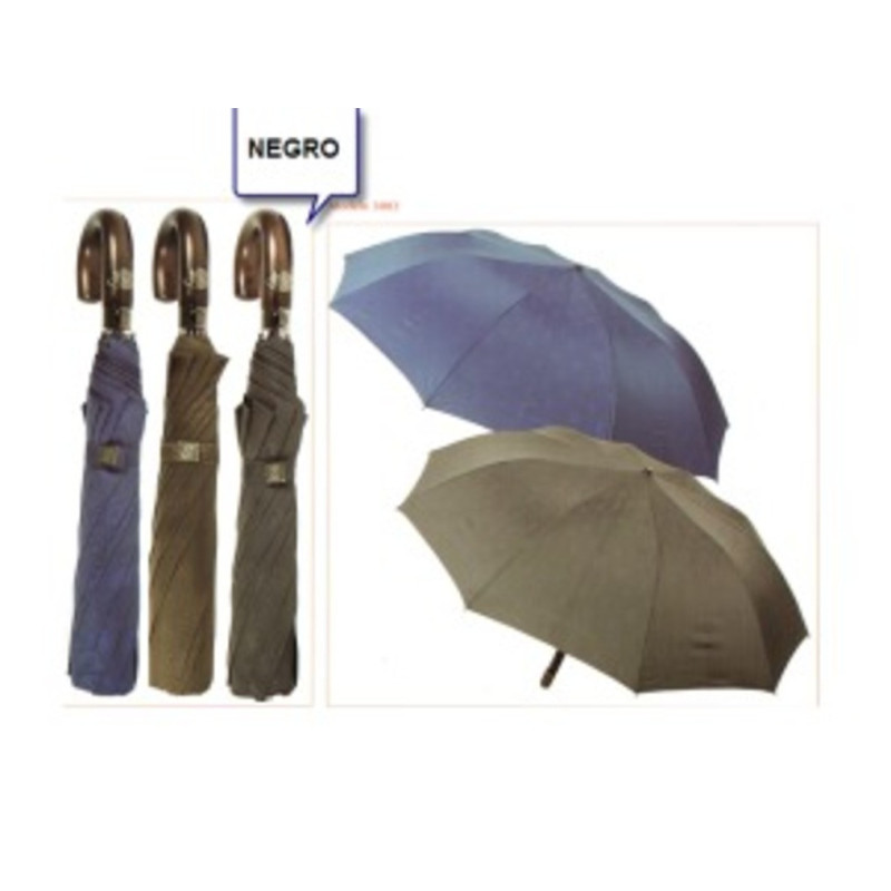 PARAGUAS BARSAN V&L CABALLERO PLEGABLE MANGO MADERA YAKAR NEGRO 3002 ^