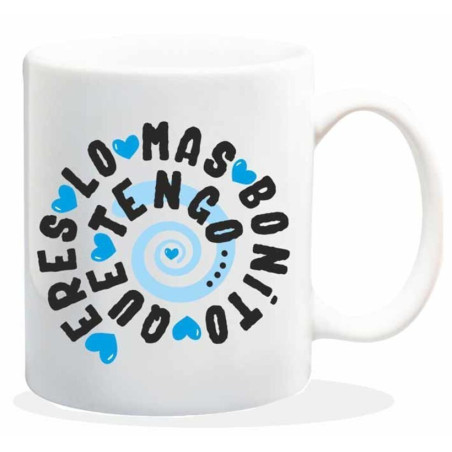 TAZA ALEX BOG CERAMICA MENSAJE ERES LO MAS BONITO QUE TENGO AZUL HL-041