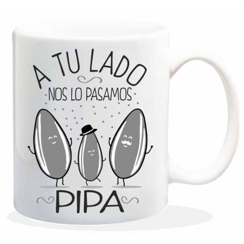 TAZA ALEX BOG CERAMICA MENSAJE A TU LADO NOS LO PASAMOS PIPA HL-097