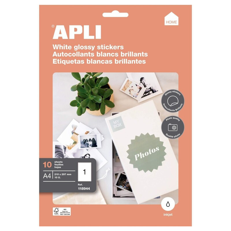 ETIQUETAS INK JET BLANCAS GLOSSY 210X297 10H APLI20 (1 UN) 118944