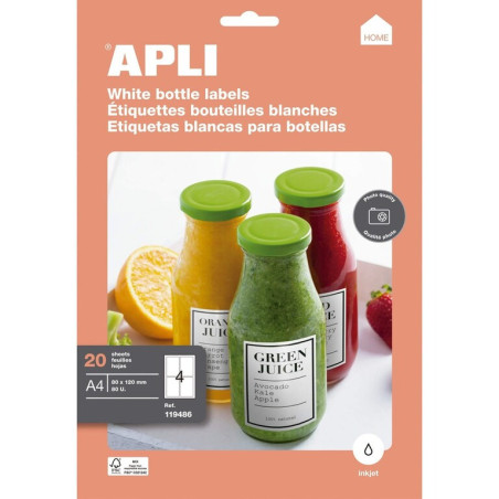 ETIQUETAS INK JET BLANCAS GLOSSY BOTELLAS 80X120 20H APLI20 (1 UN) 119486