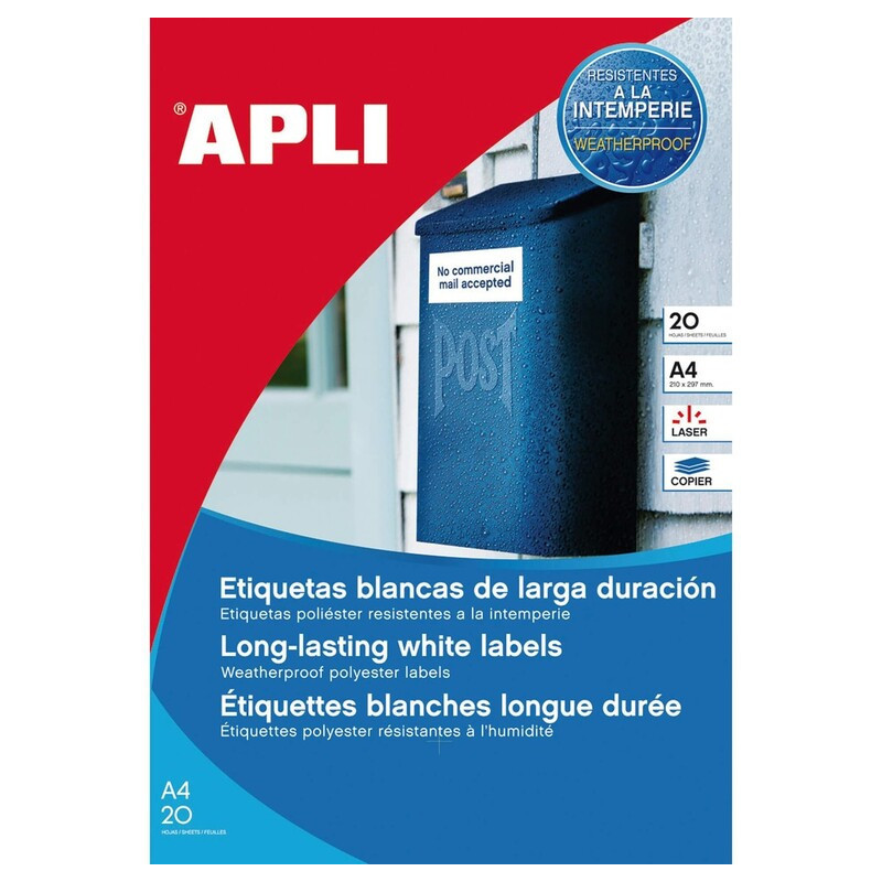 ETIQUETAS LASER COPY INTEMPERIE BLANCAS   99,1X 42,3 20H APLI20 (1 UN) 15089