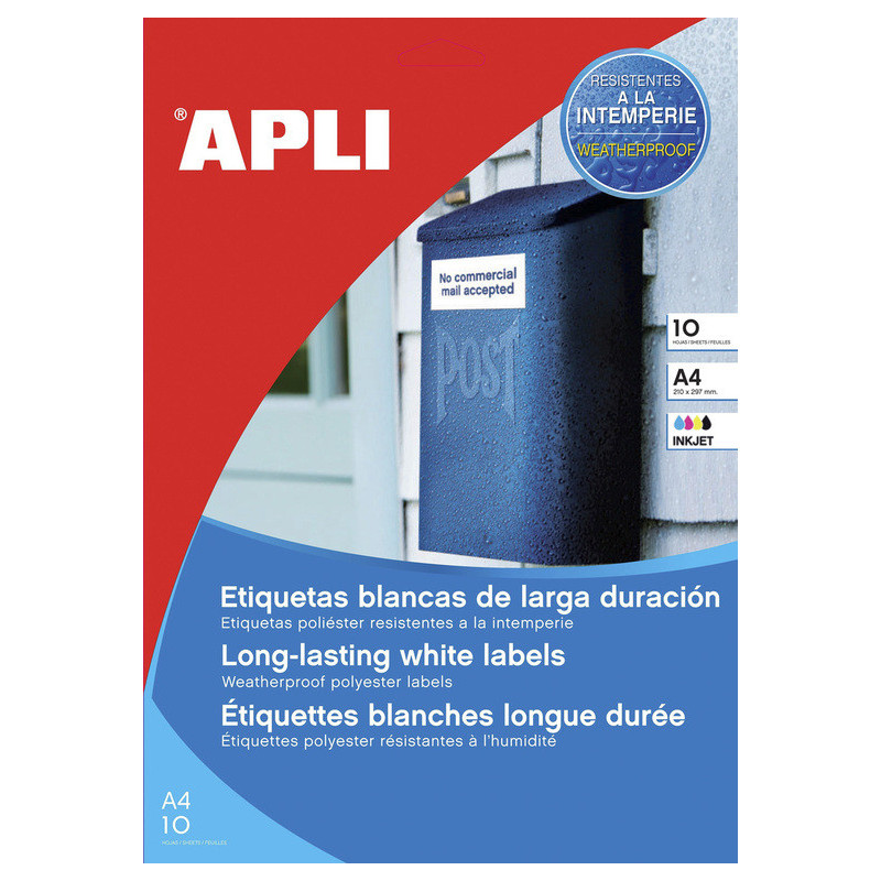 ETIQUETAS INKJET INTEMPERIE BLANCAS  210,0X297,0 10H APLI20 (1 UN) 15187