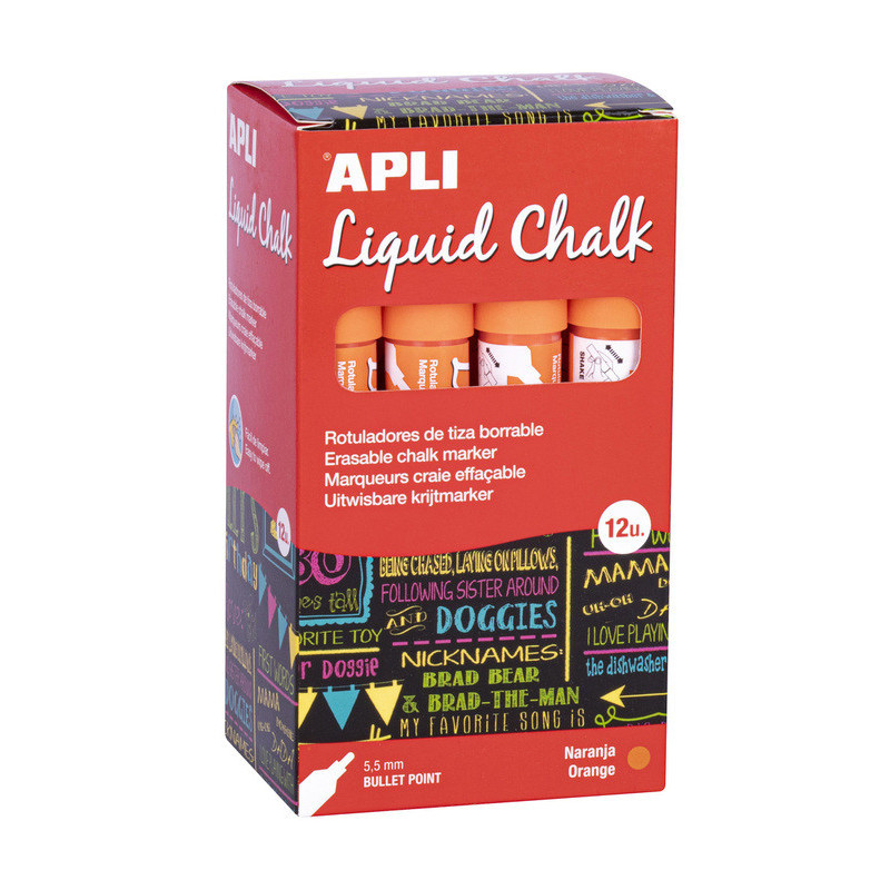 MARCADOR CHALK PUNTA REDONDA 5,5MM NARANJA 12U APLI20 (12 UN) 18037