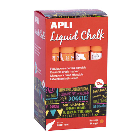 MARCADOR CHALK PUNTA REDONDA 5,5MM NARANJA 12U APLI20 (12 UN) 18037