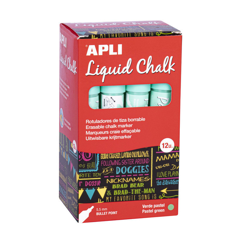 MARCADOR CHALK PUNTA REDONDA 5,5MM VERDE PASTEL 12U APLI20 (12 UN) 18038