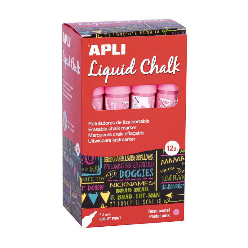MARCADOR CHALK PUNTA REDONDA 5,5MM ROSA PASTEL 12U APLI20 (12 UN) 18039