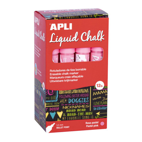 MARCADOR CHALK PUNTA REDONDA 5,5MM ROSA PASTEL 12U APLI20 (12 UN) 18039