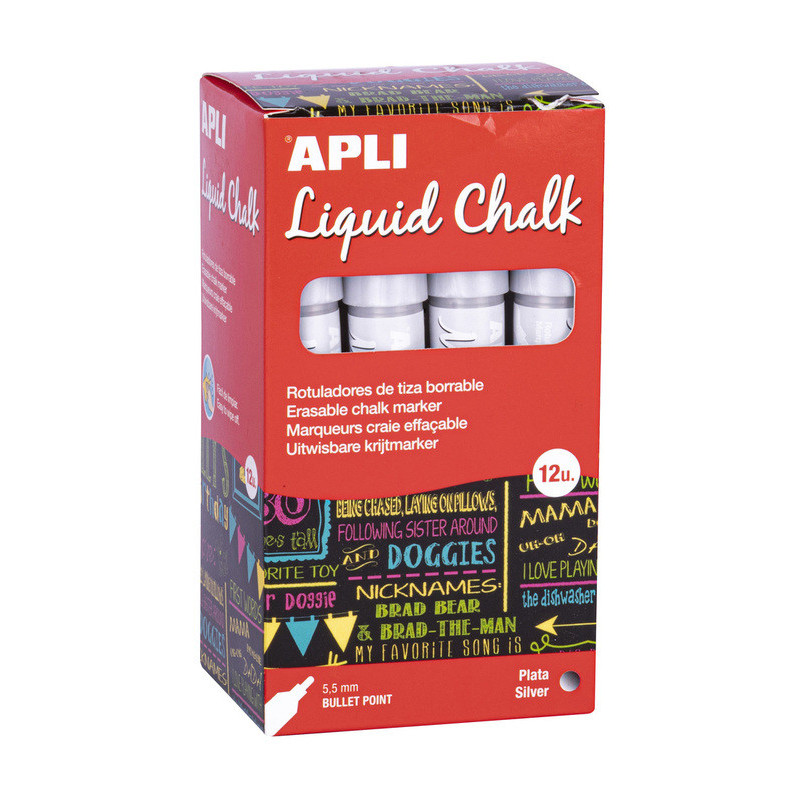 MARCADOR CHALK PUNTA REDONDA 5,5MM PLATA METAL 12U APLI20 (12 UN) 18042