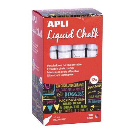 MARCADOR CHALK PUNTA REDONDA 5,5MM PLATA METAL 12U APLI20 (12 UN) 18042