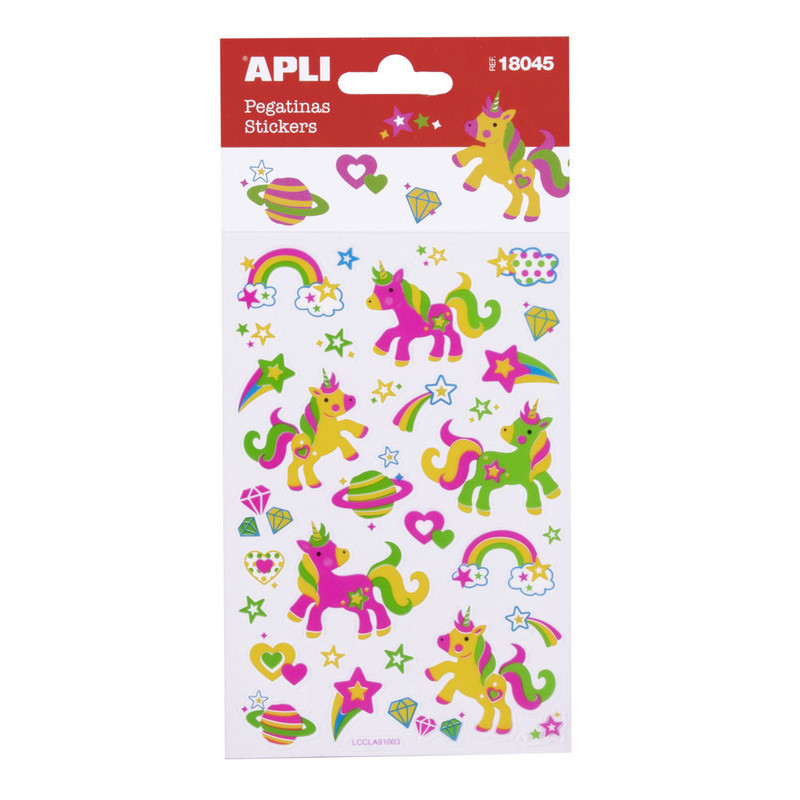 BOLSA PEGATINAS UNICORNIO NEÓN 1H APLI20 (5 UN) 18045