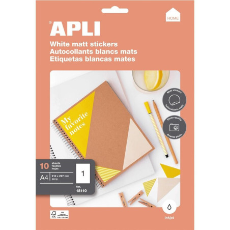 ETIQUETAS INK JET BLANCAS MATE 210X297 10H APLI20 ( 1 UN ) 18110