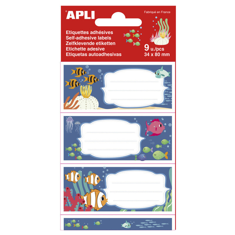 BOLSA 9 ETIQUETAS NOMBRE FONDOS MARINOS 81X36MM APLI20 (5 UN) 18433