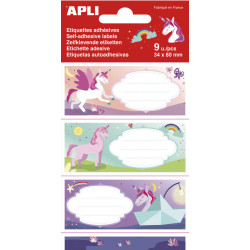 BOLSA 9 ETIQUETAS NOMBRE UNICORNIOS 81X36MM APLI20 (5 UN) 18435