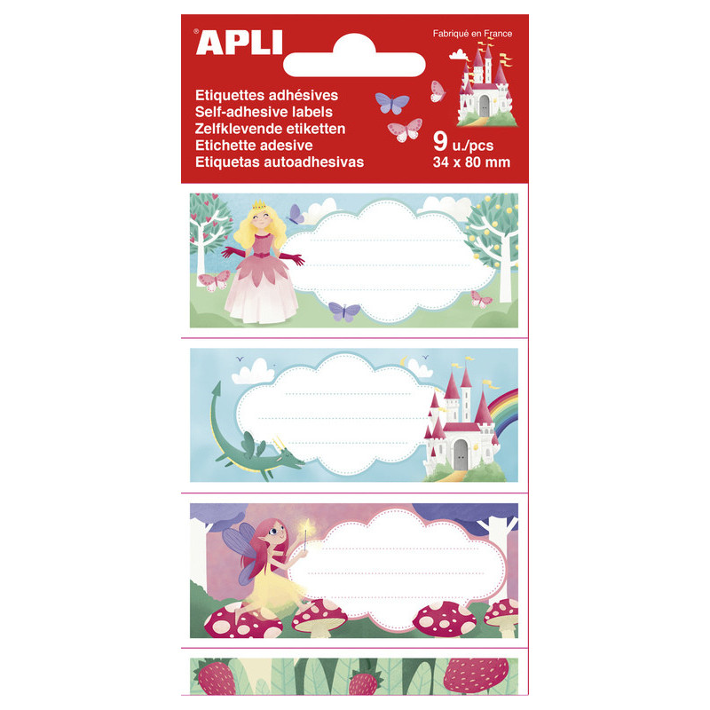 BOLSA 9 ETIQUETAS NOMBRE PRINCESAS 81X36MM APLI20 (5 UN) 18436