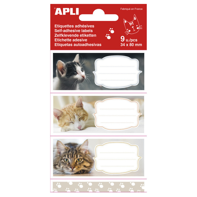 BOLSA 9 ETIQUETAS NOMBRE  GATOS 81X36MM APLI20 (5 UN) 18438