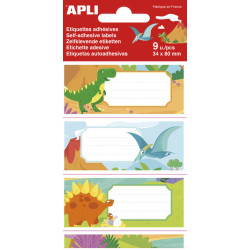 BOLSA 9 ETIQUETAS NOMBRE DINOSAURIOS 81X36MM APLI20 (5 UN) 18439