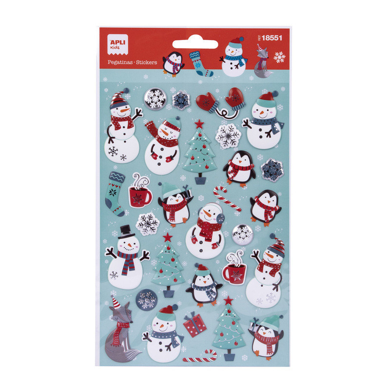 BOLSA PEGATINAS MUÑECO DE NIEVE 1H APLI20 (5 UN) 18551