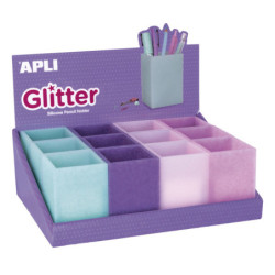 EXPOSITOR CUBILETE SILICON GLITTER 4 COLOR 12U APLI20 (12 UN) 18616