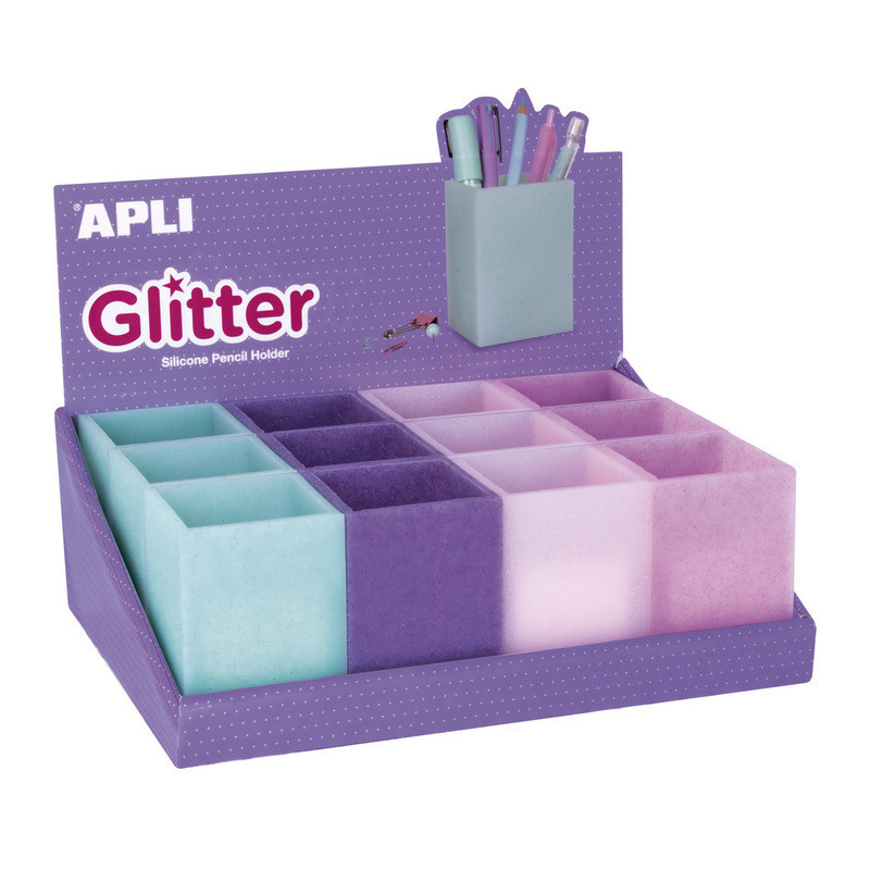 EXPOSITOR CUBILETE SILICON GLITTER 4 COLOR 12U APLI20 (12 UN) 18616