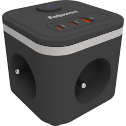 CUBO MULTIENCHUFE 3 TOMAS + 2XUSB C + 1 USB A NEGRO