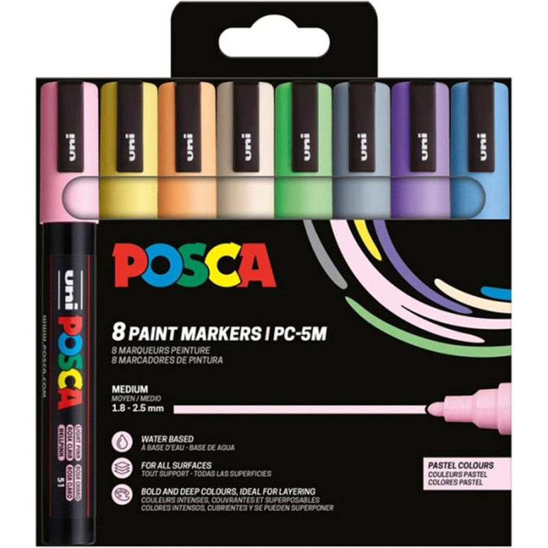MARCADOR UNI-BALL POSCA PC-5M/8P PUNTA REDONDA COLORES PASTEL ESTUCHE 8U 302422329