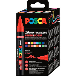 MARCADOR UNI-BALL POSCA PC-5BR CAJA 16U SURTIDAS PUNTA MEDIA SEMIFLEXIBLE 1-4MM 302422410