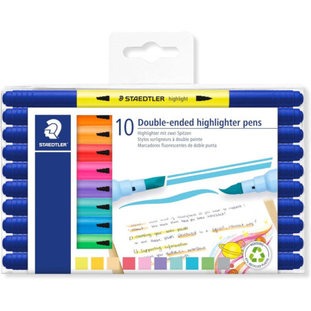 MARCD STAEDTLER FLUORESCENTE DOBLE PUNTA PINCEL 10 COLORES 3620 TB10 UNIDAD