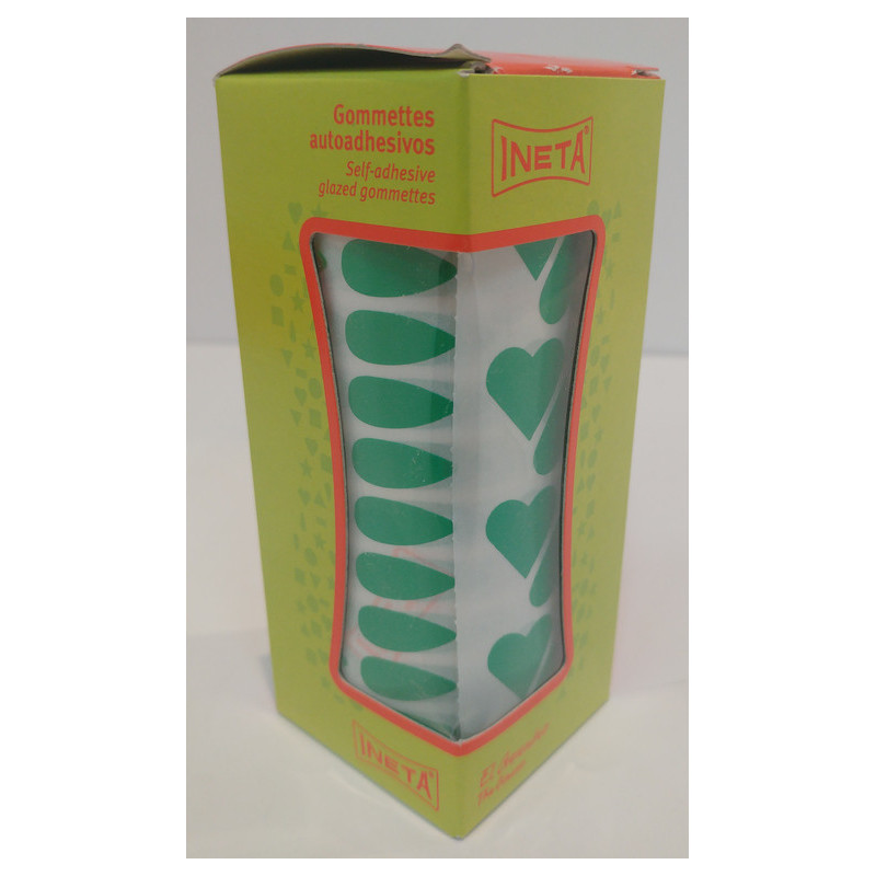 ETIQUETAS INETA GOMETS ROLLO CORAZONES Y LAGRIMAS 16/9MM VERDE 2064
