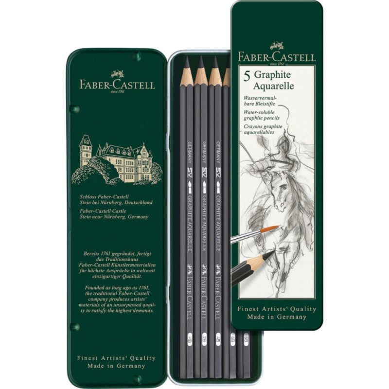 LAPIZ GRAFITO ACUARELABLE FABER-CASTELL CAJA METAL 5U HB-2B-4B-6B-8B 117805