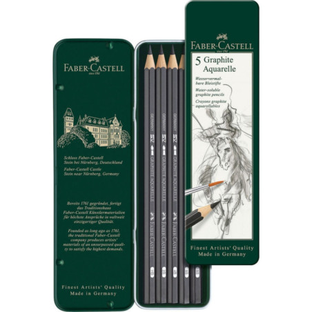 LAPIZ GRAFITO ACUARELABLE FABER-CASTELL CAJA METAL 5U HB-2B-4B-6B-8B 117805