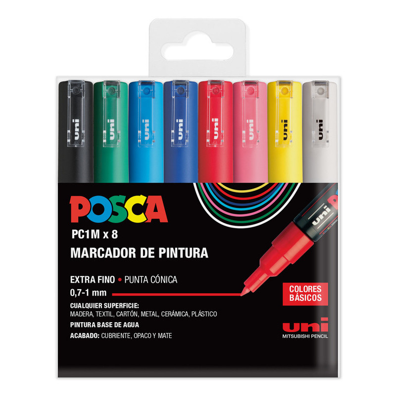 MARCADOR UNI-BALL POSCA PC-1M./8C PUNTA FINA 0,7MM SURTIDO ESTUCHE BASIC