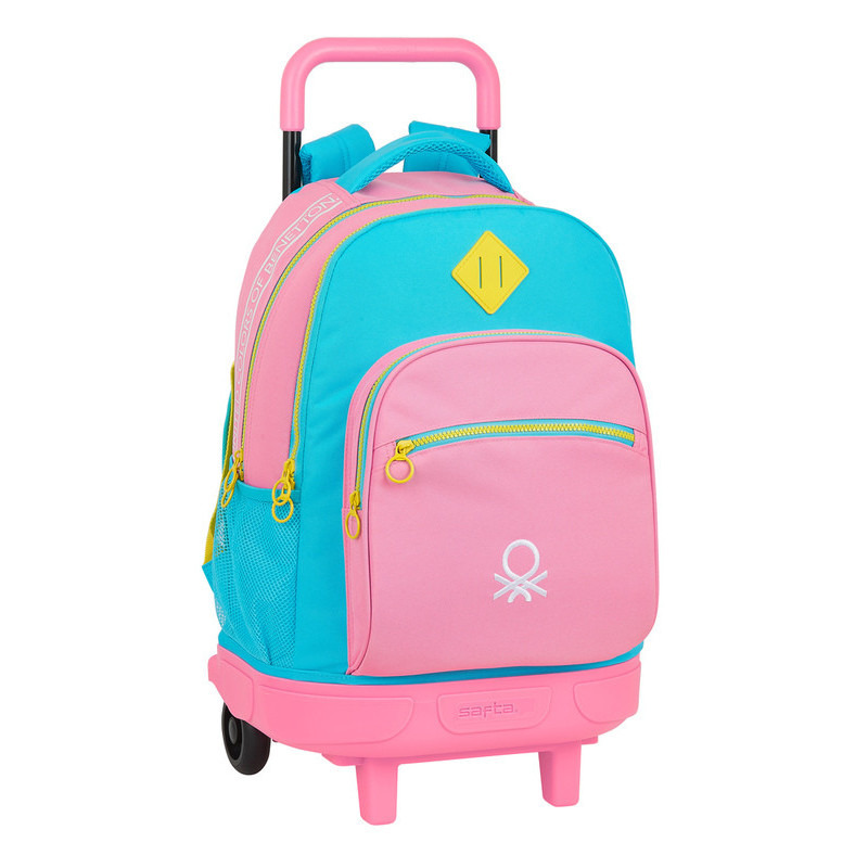 MOCHILA GRANDE C/RUEDAS COMPACT EXTRAIBLE BENETTON "COLOR BLOCK" SAFTA21 ENERO 612153918 45*33