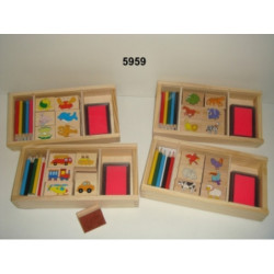 JUEGO WG MADERA SELLOS CAUCHO CON TAMPON LAPICES COLOR 5959 ^